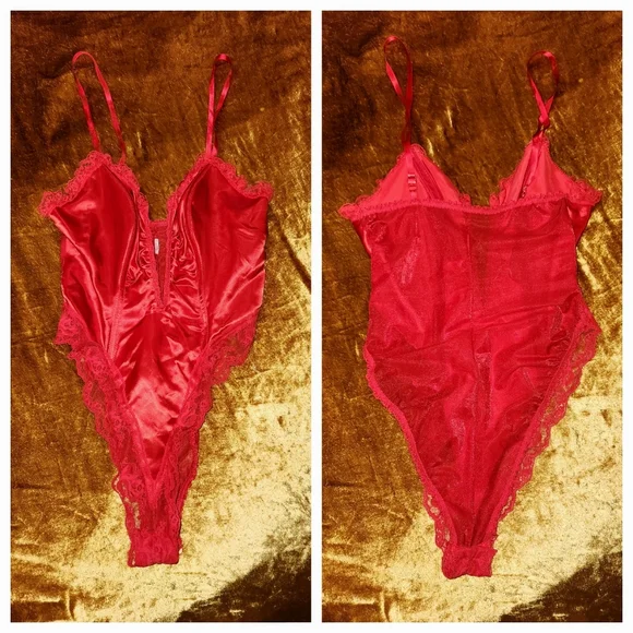 Vintage 1980s Red Teddy Bodysuit by Emil Bole